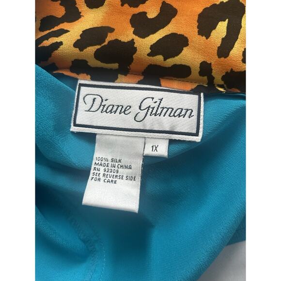 Diane Gilman Silk Animal Print Sequin Tank Top Womens Size 1X Blue Brown NWT - Picture 3 of 6